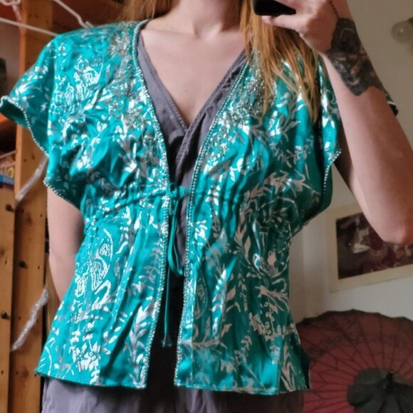 Marciano turquoise embellished open blouse - XS - Picture 2 of 6